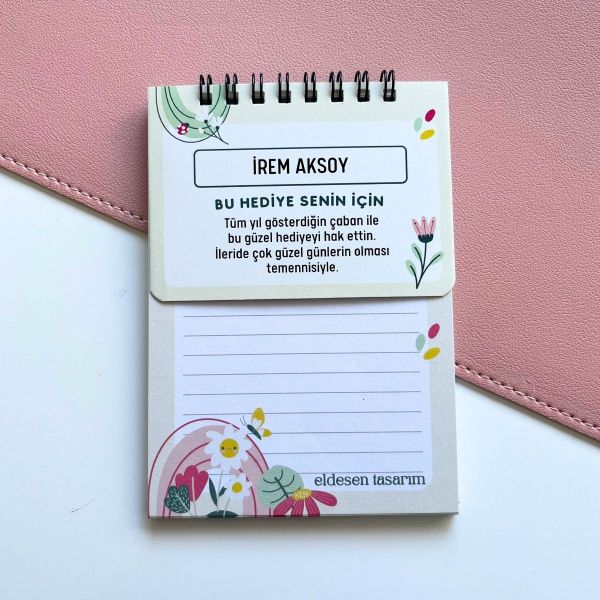 Çiçekli Defter İsme Özel Karne Hediyesi resmi