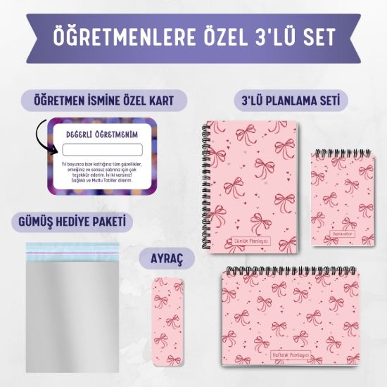 Pembe Fiyonk 3'lü Planlama Seti / Öğretmen İsmine Özel resmi