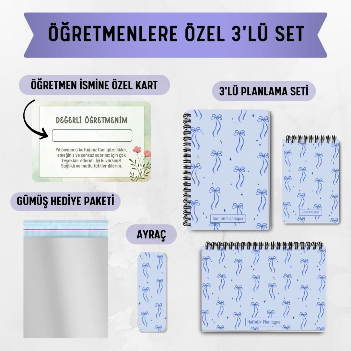 Mavi Fiyonk 3'lü Planlama Seti / Öğretmen İsmine Özel resmi