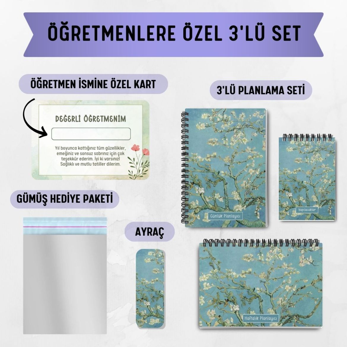Badem Ağacı 3'lü Planlama Seti / Öğretmen İsmine Özel resmi