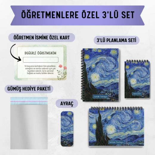 Yıldızlı Bir Gece 3'lü Planlama Seti / Öğretmen İsmine Özel resmi