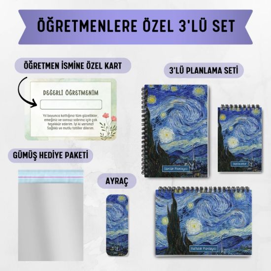 Yıldızlı Bir Gece 3'lü Planlama Seti / Öğretmen İsmine Özel resmi