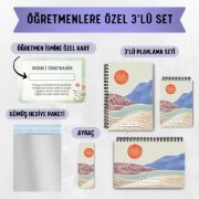 Kahverengi Boho 3'lü Planlama Seti / Öğretmen İsmine Özel resmi