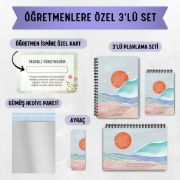 Mavi Boho 3'lü Planlama Seti / Öğretmen İsmine Özel resmi