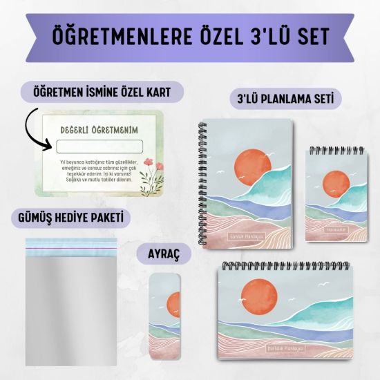 Mavi Boho 3'lü Planlama Seti / Öğretmen İsmine Özel resmi