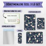 Lacivert Papatya 3'lü Planlama Seti / Öğretmen İsmine Özel resmi