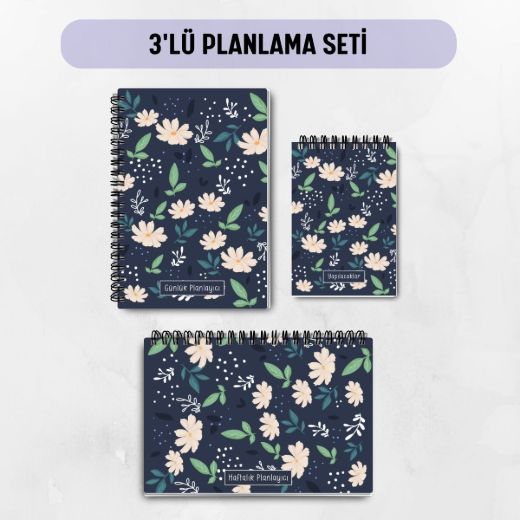 Lacivert Papatya 3'lü Planlama Seti / Öğretmen İsmine Özel resmi