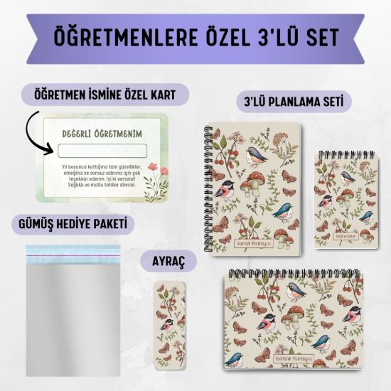 Mantar Kuş 3'lü Planlama Seti / Öğretmen İsmine Özel resmi