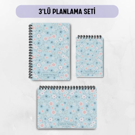 Mavi Çiçek 3'lü Planlama Seti / Öğretmen İsmine Özel resmi