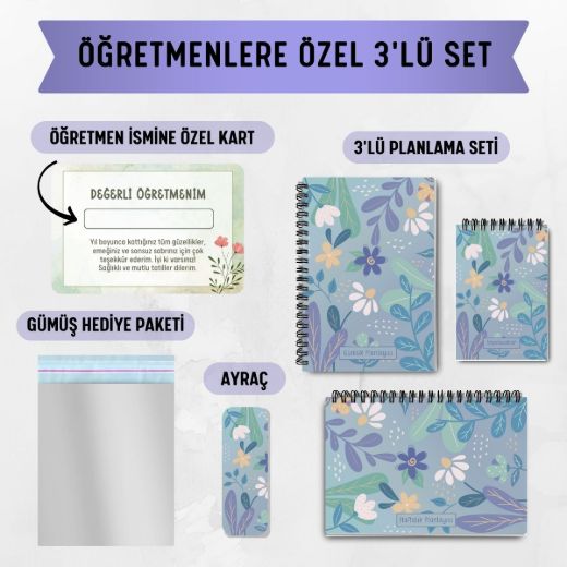 Mavi Papatya 3'lü Planlama Seti / Öğretmen İsmine Özel resmi
