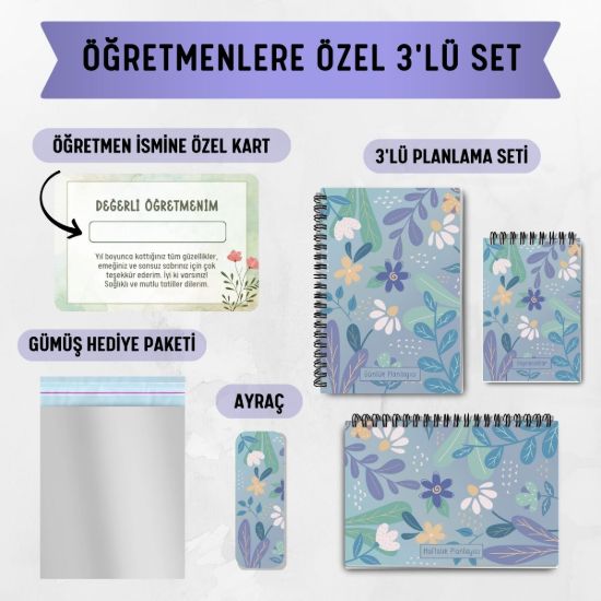Mavi Papatya 3'lü Planlama Seti / Öğretmen İsmine Özel resmi