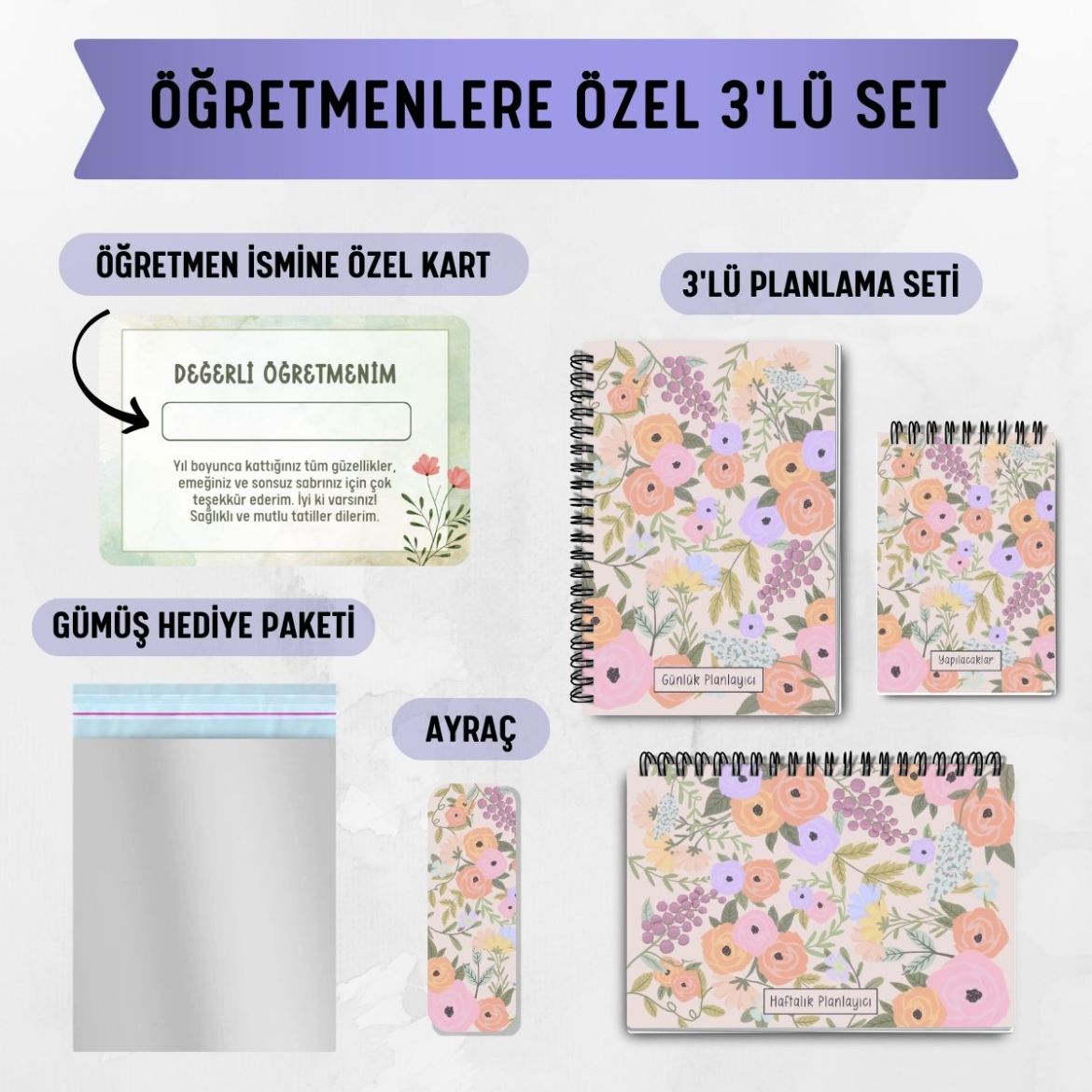 Pamuk Şeker 3'lü Planlama Seti / Öğretmen İsmine Özel resmi