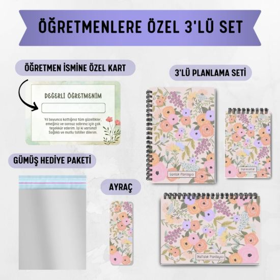 Pamuk Şeker 3'lü Planlama Seti / Öğretmen İsmine Özel resmi
