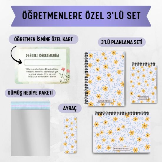 Sarı Papatya 3'lü Planlama Seti / Öğretmen İsmine Özel resmi