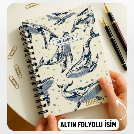 Balinalar Kalın Kapaklı A5 Defter / Öğretmen İsmine Özel resmi