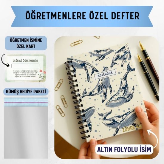 Balinalar Kalın Kapaklı A5 Defter / Öğretmen İsmine Özel resmi