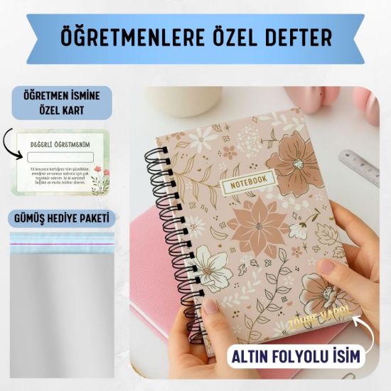 Altın Çİçek Kalın Kapaklı A5 Defter / Öğretmen İsmine Özel resmi