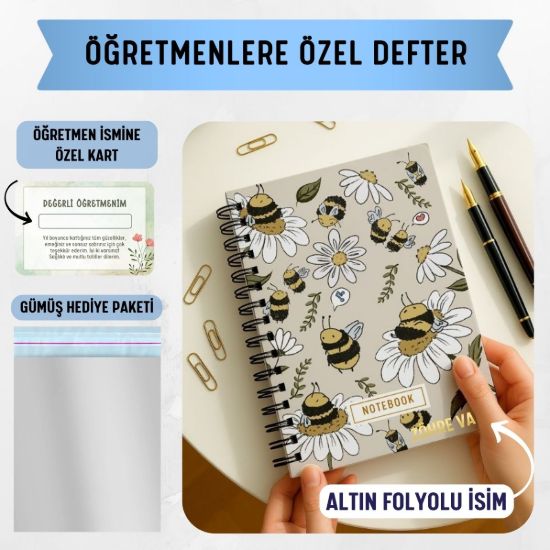 Arılı Kalın Kapaklı A5 Defter / Öğretmen İsmine Özel resmi