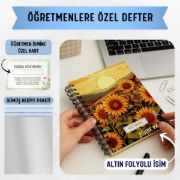 Ayçiçekli Kalın Kapaklı A5 Defter / Öğretmen İsmine Özel resmi