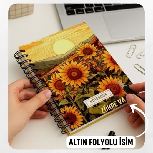 Ayçiçekli Kalın Kapaklı A5 Defter / Öğretmen İsmine Özel resmi