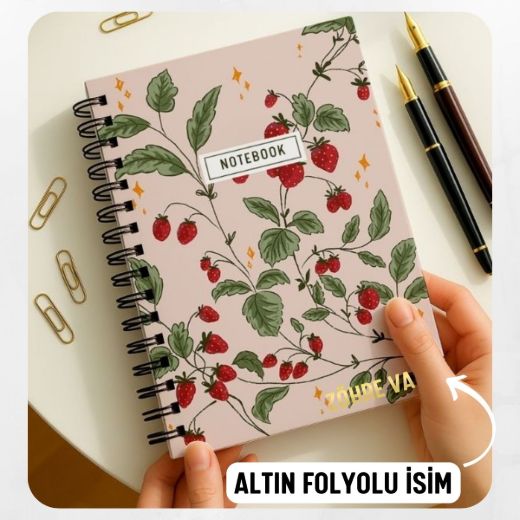 Çilek Kalın Kapaklı A5 Defter / Öğretmen İsmine Özel resmi