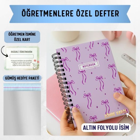 Mor Fiyonk Kalın Kapaklı A5 Defter / Öğretmen İsmine Özel resmi