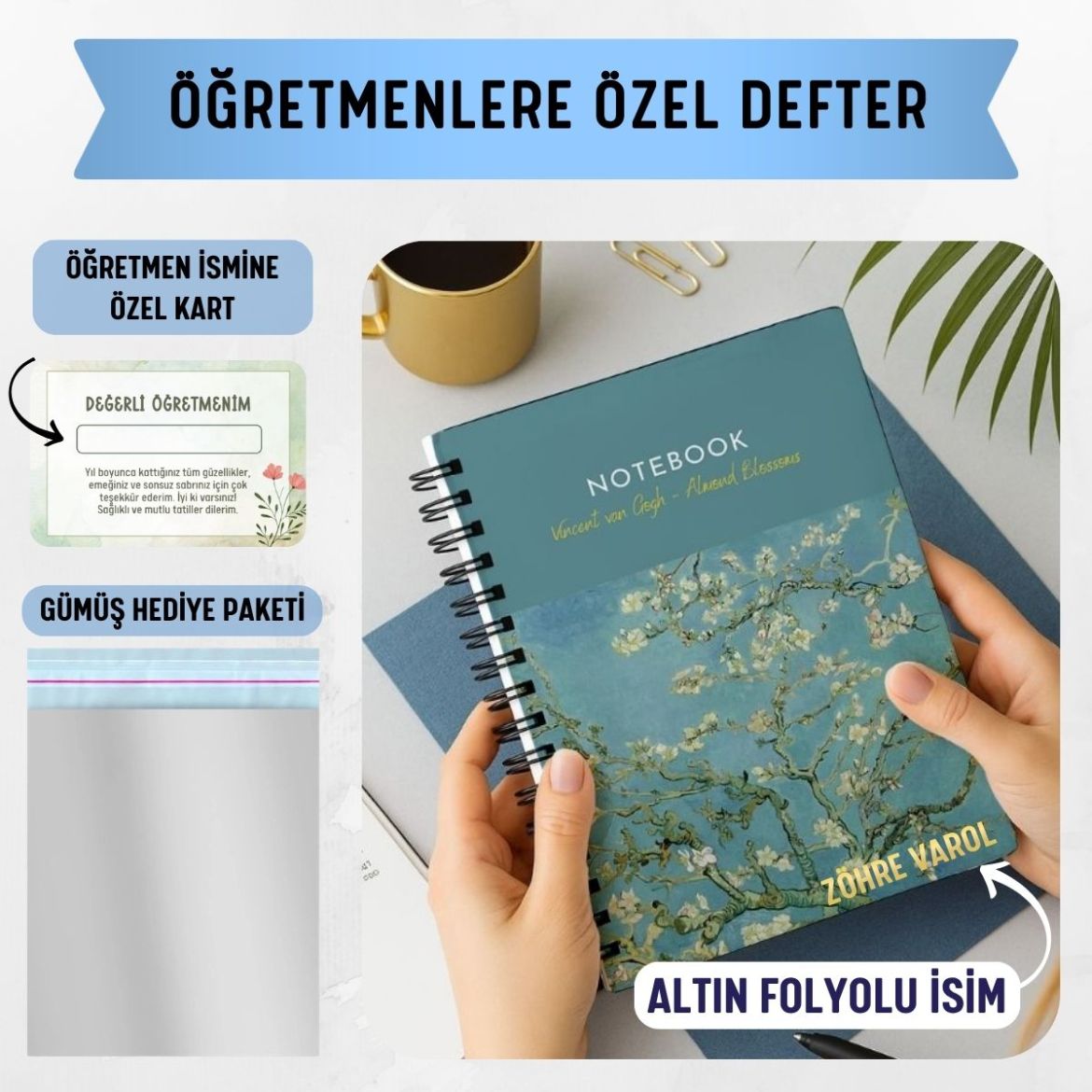 Badem Ağacı Kalın Kapaklı A5 Defter / Öğretmen İsmine Özel resmi