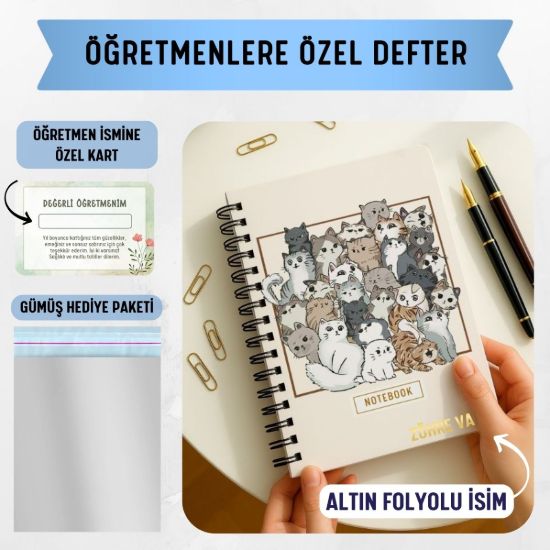 Kedili Kalın Kapaklı A5 Defter / Öğretmen İsmine Özel resmi