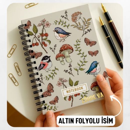 Kuş Ve Mantar Kalın Kapaklı A5 Defter / Öğretmen İsmine Özel resmi
