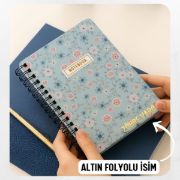 Mavi Çiçekli Kalın Kapaklı A5 Defter / Öğretmen İsmine Özel resmi
