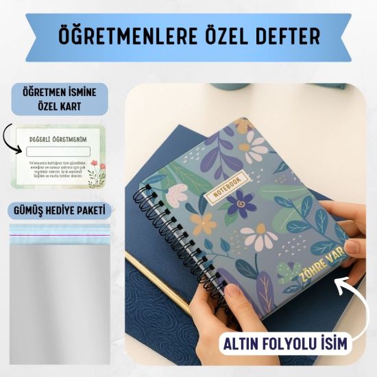 Mavi Papatyalı Kalın Kapaklı A5 Defter / Öğretmen İsmine Özel resmi
