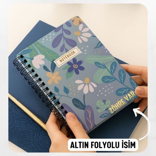Mavi Papatyalı Kalın Kapaklı A5 Defter / Öğretmen İsmine Özel resmi