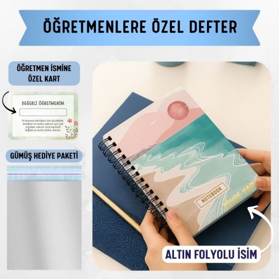 Pembe Boho Kalın Kapaklı A5 Defter / Öğretmen İsmine Özel resmi
