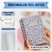 Lila Çiçekli Kalın Kapaklı A5 Defter / Öğretmen İsmine Özel resmi