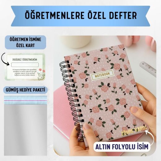 Pembeli Çiçekli Kalın Kapaklı A5 Defter / Öğretmen İsmine Özel resmi