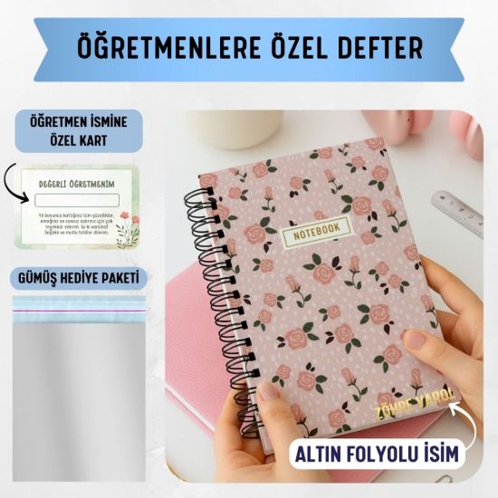 Pembeli Çiçekli Kalın Kapaklı A5 Defter / Öğretmen İsmine Özel resmi
