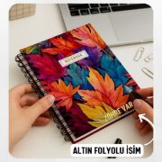 Renkli Yapraklı Kalın Kapaklı A5 Defter / Öğretmen İsmine Özel resmi