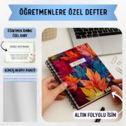 Renkli Yapraklı Kalın Kapaklı A5 Defter / Öğretmen İsmine Özel resmi