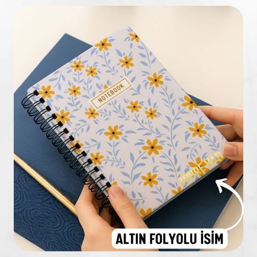 Sarı Papatyalı Kalın Kapaklı A5 Defter / Öğretmen İsmine Özel resmi