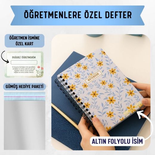 Sarı Papatyalı Kalın Kapaklı A5 Defter / Öğretmen İsmine Özel resmi