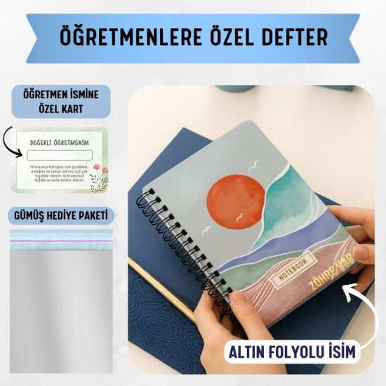 Turuncu Boho Kalın Kapaklı A5 Defter / Öğretmen İsmine Özel resmi