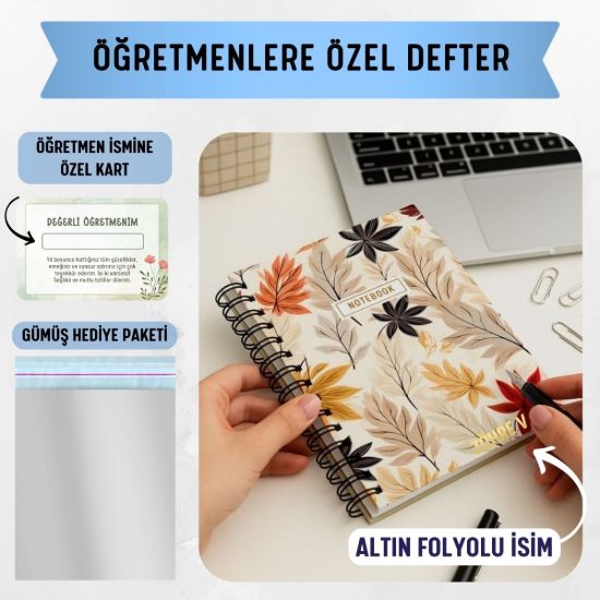 Yapraklı Kalın Kapaklı A5 Defter / Öğretmen İsmine Özel resmi