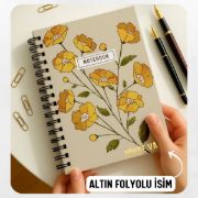 Sarı Çiçekli Kalın Kapaklı A5 Defter / Öğretmen İsmine Özel resmi
