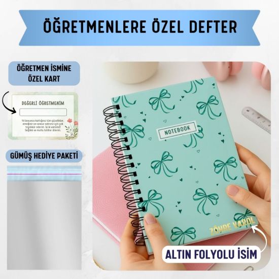 Yeşil Fiyonk Kalın Kapaklı A5 Defter / Öğretmen İsmine Özel resmi