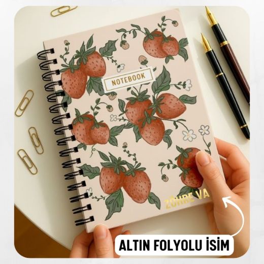 Çilek Kalın Kapaklı A5 Defter / Öğretmen İsmine Özel resmi