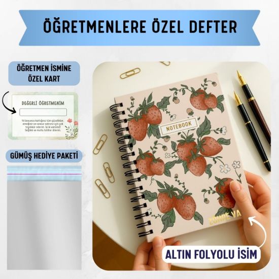 Çilek Kalın Kapaklı A5 Defter / Öğretmen İsmine Özel resmi