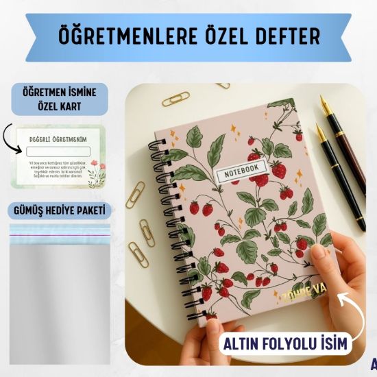 Çilek Kalın Kapaklı A5 Defter / Öğretmen İsmine Özel resmi
