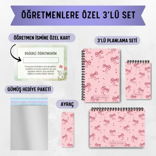 Pembe Fiyonk 3'lü Planlama Seti / Öğretmen İsmine Özel resmi