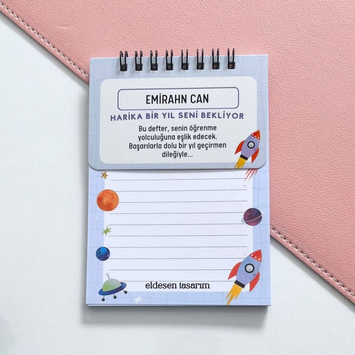 Açık Mavi Uzaylı İsme Özel Defter Okul Açılış Hediyesi resmi