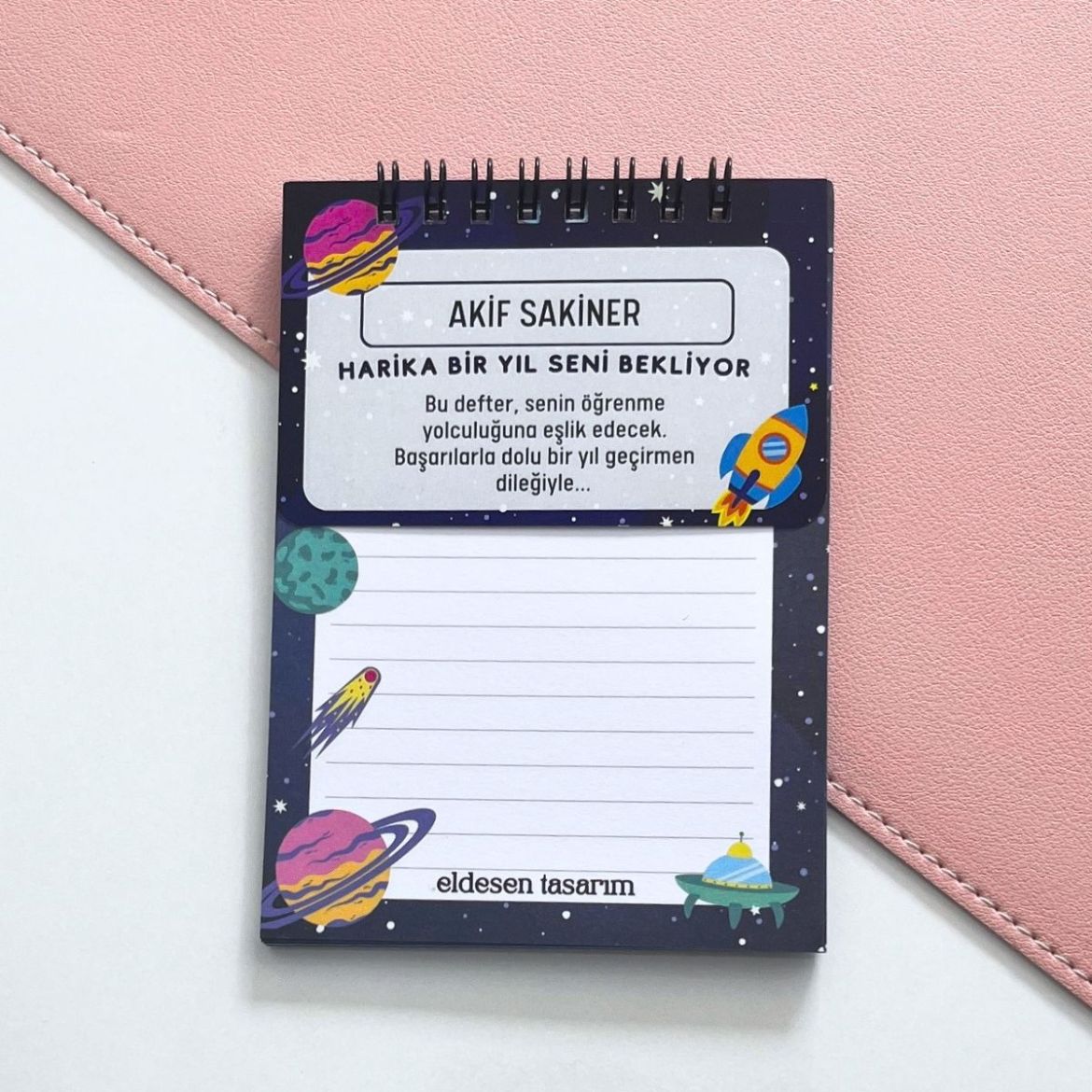 Koyu Mavi Uzaylı İsme Özel Defter Okul Açılış Hediyesi resmi
